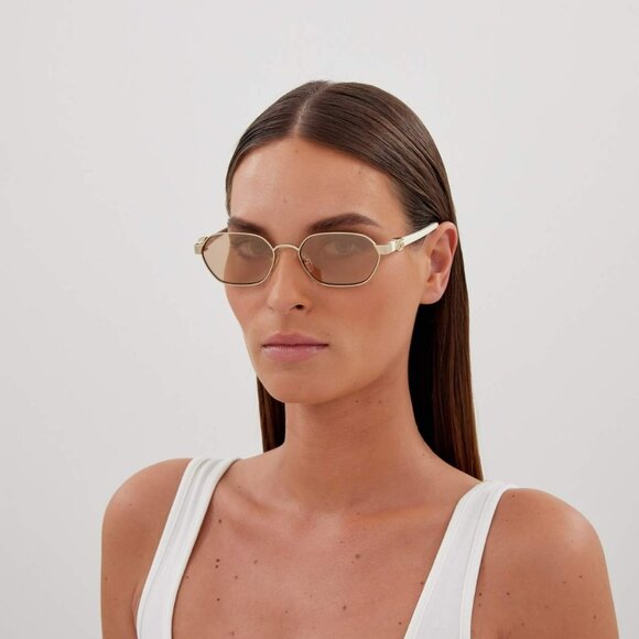 Gucci GG1593S 002 BRAND NEW Sunglasses Gold Ivory Pink  Geometric Unisex - Picture 5 of 12